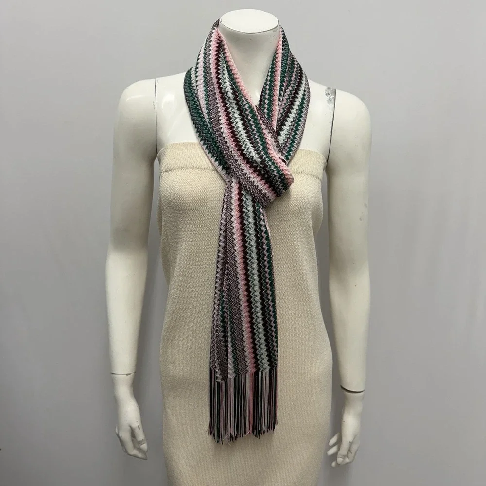 Missoni Zig Zag Pink & Green Long Scarf With Fringes NWT $230.00 87
